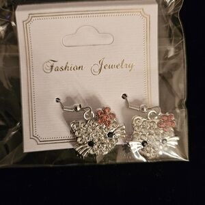Fashion Jewelry Silver and Red Cat Earrings